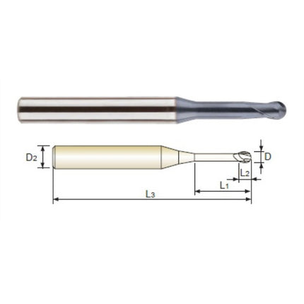 YG-1 4G MILLS Long Neck Ball End Mill 2F 4SRIBE-0025R-12 D0.5X4X0.5(12)X45 (SEM84600512)