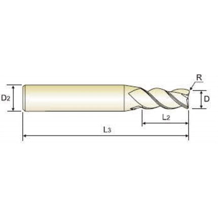 YG-1 ALU-CUT Carbide Radius End Mill 3F ACRE3-18R05