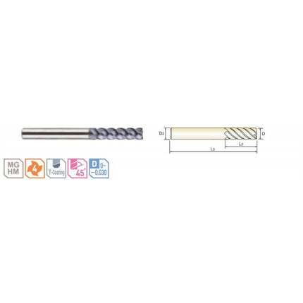 YG-1 4G MILLS 45° End Mill, 4F 4SCE4-040-20 D4X6X20X70 (SEME7404020)