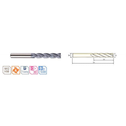 YG-1 4G MILLS Long Coated Carbide End Mill, 4F 4SLCE4-020-14 D2.0X6X14X60 (SEME7202014)