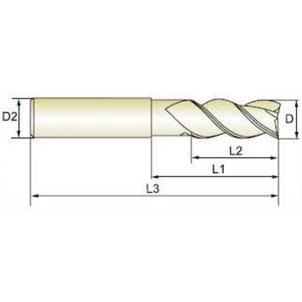 YG-1 Alu-Cut Carbide Corner Radius End Mill 3F, Type B, Long Neck ACRE3-160R1-130 D16(R1.0)X16X25(50)X130 (E5D7216010)