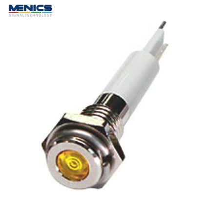 MENICS LED Indicator Light, Ø6mm, High-Brightness, Flat Type, DC24V, Yellow (Pack of 40) H06F-24Y