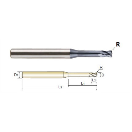 YG-1 4G MILL Long Neck Radius End Mill, 4F MPH 4SRICRE4-080R05-35 D8(R0.5)X8X20(35)X100 (SEME6408005100)