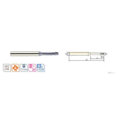 YG-1 4G MILLS Long Neck End Mill (4F) 4SRIE4-015-26 D1.5X4X2.3(26)X60 (SEME7301526)