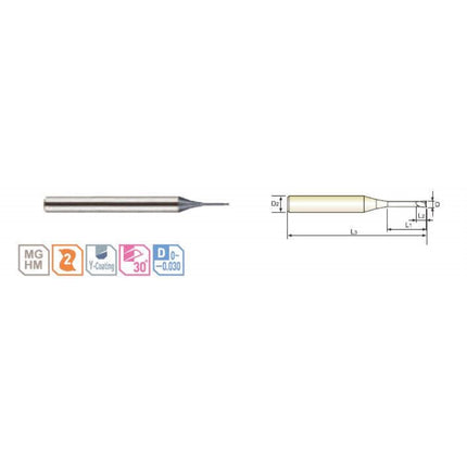 YG-1 4G MILLS Rib End Mill, 2F 4SRIE2-007-8 D0.7X4X1.2(8)X45 (SEM84500708)
