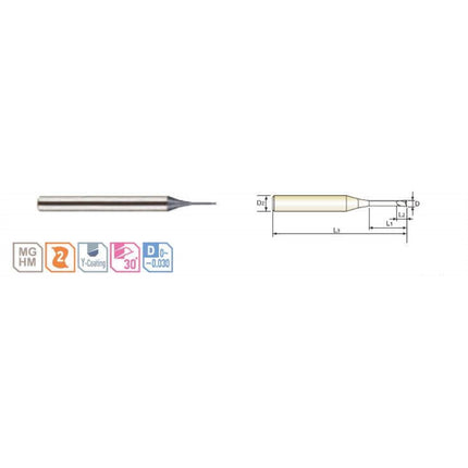 YG-1 4G MILLS Rib End Mill, 2F 4SRIE2-002-05 D0.2X4X0.3(0.5)X40 (SEM845002005)