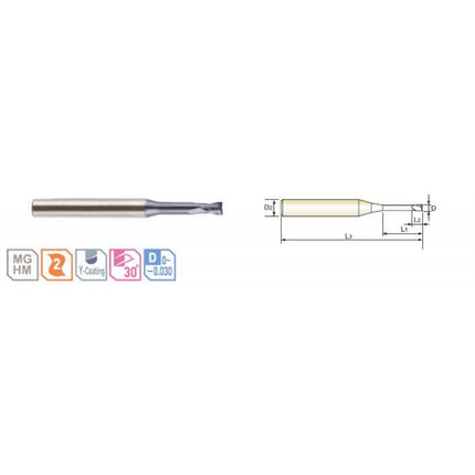 YG-1 4G MILLS Rib End Mill, 2F 4SRIE2-010-22 D1X4X1.5(22)X60 (SEM84501022)