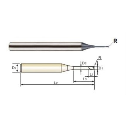 YG-1 4G MILLS Rib Radius End Mill, 4F 4SRICRE4-020R0.2-16 D2(R0.2)X4X3(16)X50 (SEME640200216)