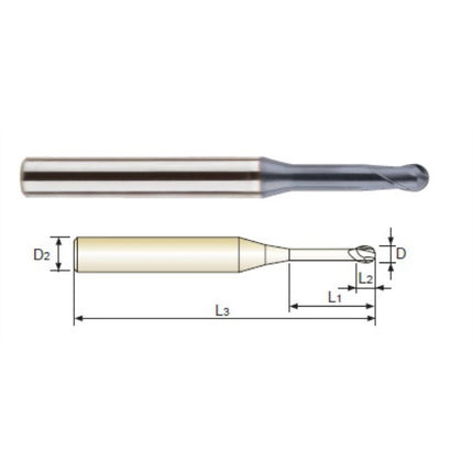 YG-1 4G MILL Long Neck Ball End Mill, 2F 4SRIBE-010R-26 D2.0X4X2(26)X60 (SEM84602026)