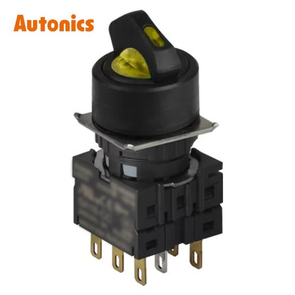 AUTONICS Selector Switch, Illuminated, Ø16mm, Round, 2-Position, Maintained, 2C, DC24V, Yellow S16SR-L2Y2C24