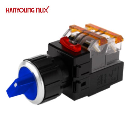 HANYOUNG Selector Switch, 2-Position, Illuminated, Ø25, Maintained, Blue, MRT-N2A1A0A, AC 100-240V 1a1b