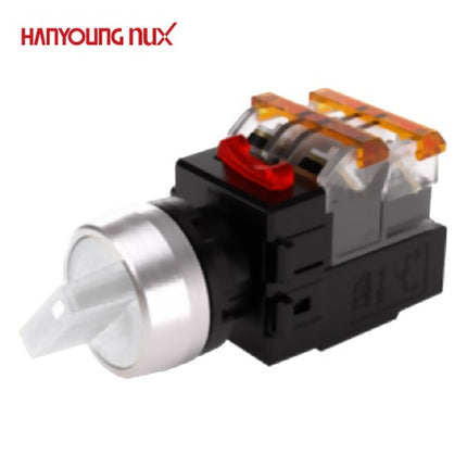 HANYOUNG Selector Switch, 2-Position, Illuminated, Ø22, Maintained, White, MRT-R2A1A0W, AC 100-240V 1a1b