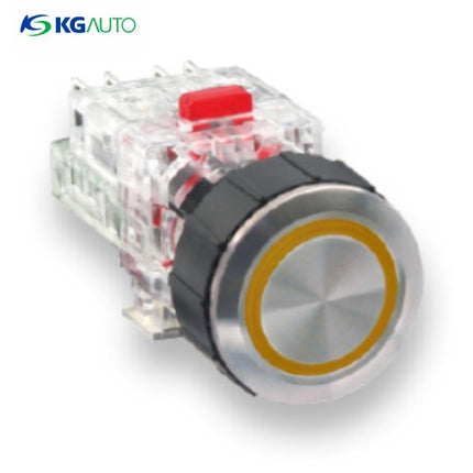 KG AUTO Push Button Switch, Illuminated, Ø22mm, Yellow, Maintained, 2a2b, AC 110V/220V KMX-QAV22Y