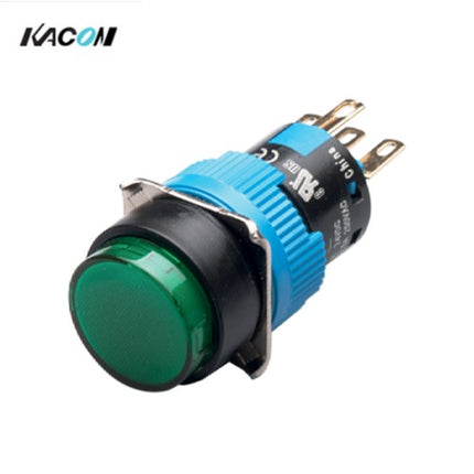 KACON Push Button Switch, Illuminated, Ø16mm, Green, K16-371G, DC24V 1a1b