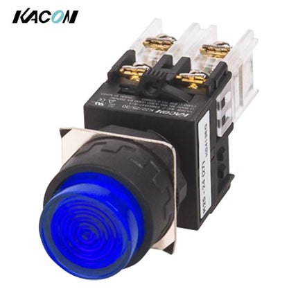 KACON Push Button Switch, Illuminated, Ø22mm, LED, Round, Blue, AC220V K22-27B