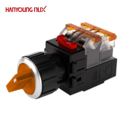 HANYOUNG Selector Switch, 2-Position, Illuminated, Ø25, Maintained, Yellow, MRT-N2A1D0Y, AC/DC 12-24V 1a1b