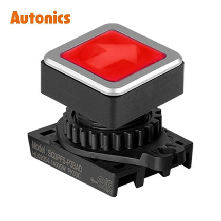 AUTONICS Push Button Switch, Illuminated, Momentary, Ø30mm, Red (Head Only) SQ3PFS-P3RL