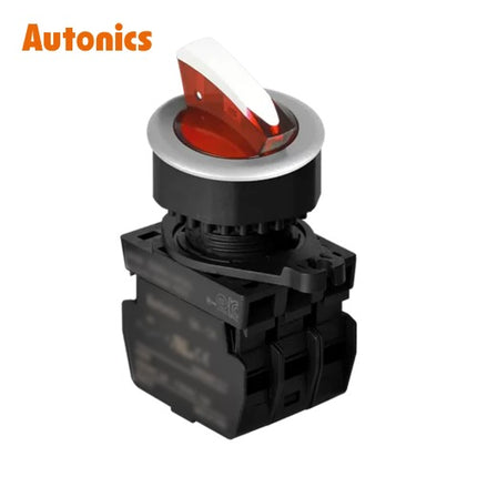 AUTONICS Selector Switch, Illuminated, Ø30, Short Lever, 3-Position, Maintained, Red, A2, DC S3SFN-L3BR2AD