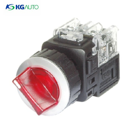KG AUTO Selector Switch, Illuminated, 2-Position, Aluminum, Flush-Mount, Ø30mm, Maintained, Red, KGT-L2M1V2R, AC110V/220V 1a1b