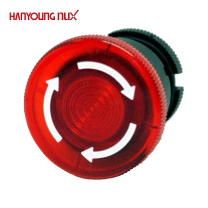 HANYOUNG Emergency Stop Switch, Ø40, Illuminated, Push-Lock Turn Reset, Red, Top Only (Lower Contacts Sold Separately) ARE-4XRR