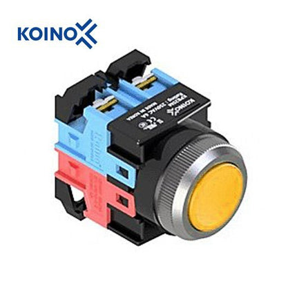 KOINO Push Button Switch, Non-Illuminated, Ø25mm, Yellow, 1a1b Contact KPB25M-11Y