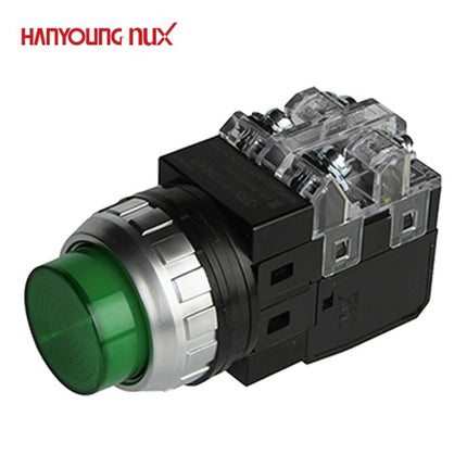 HANYOUNG Push Button Switch, Illuminated, Ø25mm, Green, AC100-240V CRX-P25MAG