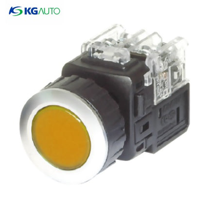 KG AUTO Push Button Switch, Illuminated, Ø30mm, Yellow, Momentary, KGX-LMV22Y, AC 110V/220V 2a2b