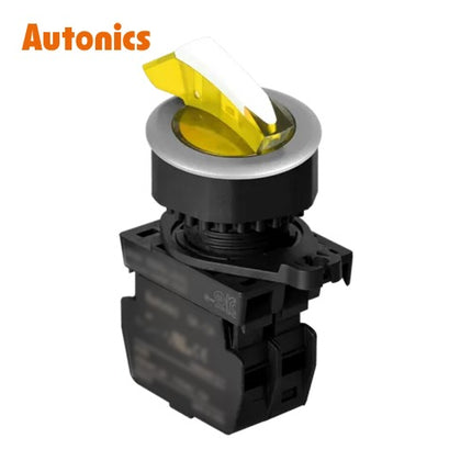AUTONICS Selector Switch, Illuminated, Ø30mm, Long Lever, 2-Position, Maintained, Yellow, 1a, DC S3SFN-L4AYAD