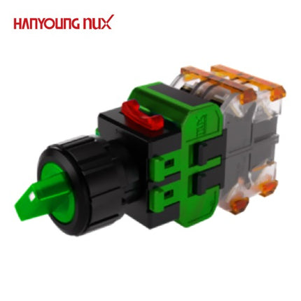 HANYOUNG Selector Switch, 3-Position, Illuminated, Ø25, Maintained, Green, MRT-K3A2A0G, AC/DC 12-24V 2a2b