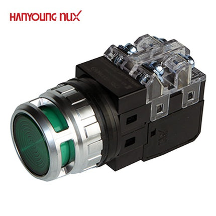 HANYOUNG Push Button Switch, Illuminated, Ø30mm, Green, AC100-240V CRX-G30AAG
