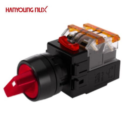 HANYOUNG Selector Switch, 2-Position, Illuminated, Ø22, Momentary, Red, MRT-T2R1A0R, AC 100-240V 1a1b