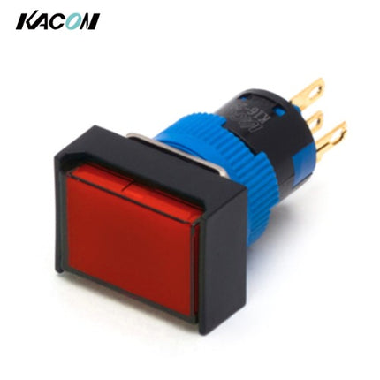 KACON Push Button Switch, Illuminated, Ø16mm, Square, Red, 1a1b, AC220V K16-391R