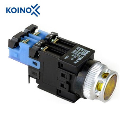 KOINO Push Button Switch, Illuminated, Ø25mm, Yellow, AC/DC24V, 1a Contact KBL25MP-L3CY10