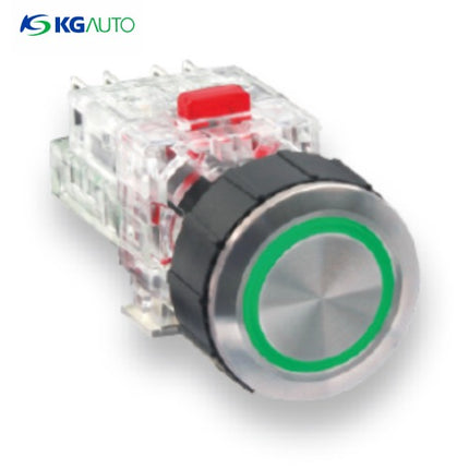 KG AUTO Push Button Switch, Illuminated, Ø22mm, Green, Maintained, 2a2b, AC 110V/220V KMX-QAV22G