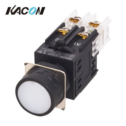KACON Push Button Switch, Illuminated, Ø25mm, LED, Round Flat, White, RF, DC24V K25-27W