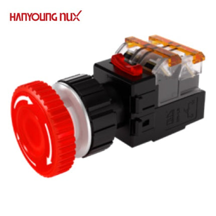 HANYOUNG Emergency Stop Switch, Ø30, Illuminated, Reset Type, Red, MRA-AR1D0R, 12-24V DC/AC 1a1b