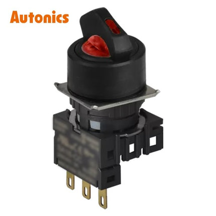 AUTONICS Selector Switch, Ø16, Round, Non-Illuminated, 3-Position, Maintained, 1C, Red S16SR-S4RC