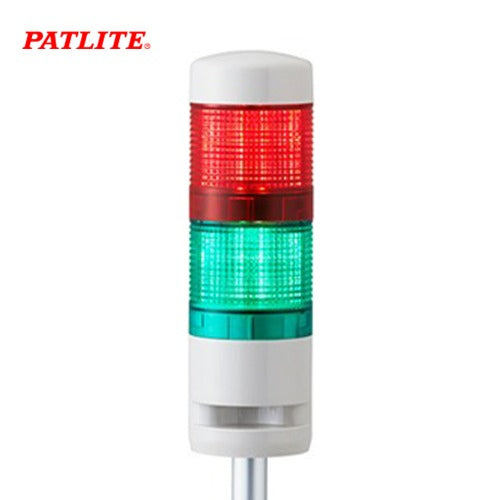 PATLITE Signal Tower Light, 60mm, Buzzer Type, 2-Tier, Pole Mount, Red/Green MR6-202BQ-RG
