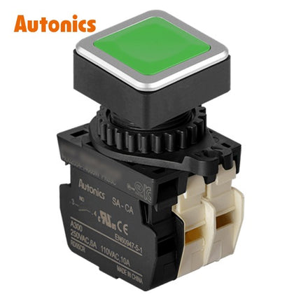 AUTONICS Push Button Switch, Non-Illuminated, Momentary, Ø30mm, Green, 1a2b SQ3PFS-P1GA2B