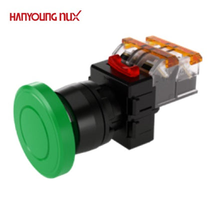 HANYOUNG Emergency Stop Switch, Ø22, Non-Illuminated, Momentary, Green, MRE-TM1G 1a1b