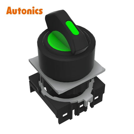 AUTONICS Selector Switch, Ø16, Round, Non-Illuminated, 3-Position, Maintained, Green, Head Only S16SR-S4G