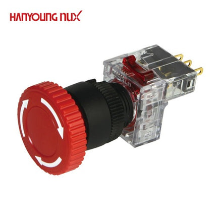 HANYOUNG Emergency Stop Switch, Ø16, Non-Illuminated, Red, DRE-TR1R 1a1b