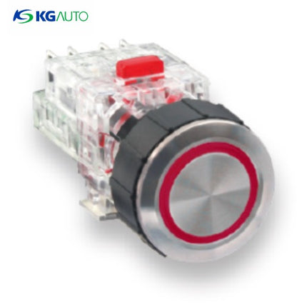 KG AUTO Push Button Switch, Illuminated, Ø22mm, Red, Maintained, 2a2b, AC 110V/220V KMX-QAV22R