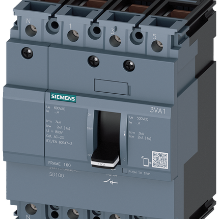 Siemens 3VA1110-1AA46-0AA0 4P Pole Isolator Switch - 100A Maximum Current, IP40