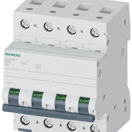 Siemens 5SL4408-7 SENTRON 5SL4 MCB, 3P+N, 8A Curve C, 400V AC, 72V DC