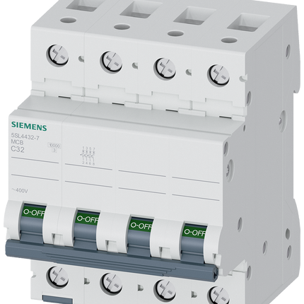 Siemens 5SL4432-7 SENTRON 5SL4 MCB, 3P+N, 32A Curve C, 400V AC, 72V DC