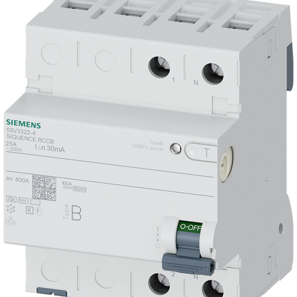Siemens 5SV3322-4 RCCB, 25A, 2 Pole, 30mA, Type B, 230V ac