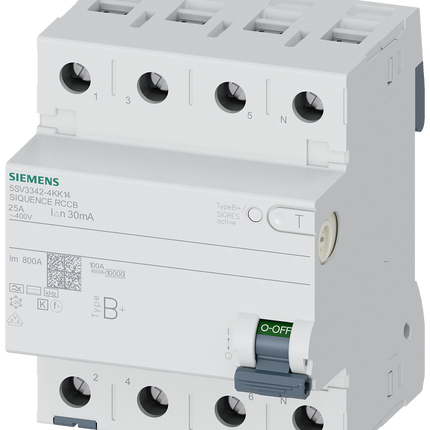 Siemens 5SV3342-4KK14 RCCB, 25A, 4 Pole, 30mA, 400V ac