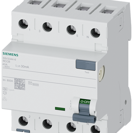Siemens 5SV3344-6GV01 RCCB, 40A, 4 Pole, 30mA, Type A, 400V ac (Pack of 18)
