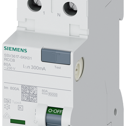 Siemens 5SV3617-6KK01 RCCB, 80A, 2 Pole, 300mA, Type A, 230V ac
